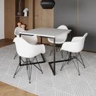 Mesa Industrial Jantar Quadrada Branca 90cm Base V com 4 Poltronas Brancas Eames Eiffel Ferro Preto Mesa Industrial Jantar Quadrada Branca 90cm Base V com 4 Poltronas Brancas Eames Eiffel Ferro Preto