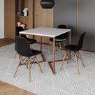 Mesa Industrial Jantar Quadrada Branca 90x90cm Base Cobre V com 4 Cadeiras Eames Eiffel Pretas Madei