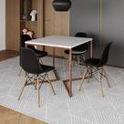 Mesa Industrial Jantar Quadrada Branca 90X90Cm Base Cobre V Com 4 Cadeiras Pretas Madei Branco