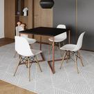 Mesa Industrial Jantar Quadrada Preta 90x90cm Base Cobre V com 4 Cadeiras Eames Eiffel Brancas Madei