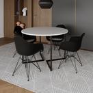Mesa Industrial Jantar Redonda 110Cm Branca Base V Com 4 Poltronas Pretas Ferro Preto Branco Mesa Industrial Jantar Redonda 110Cm Branca Base V Com 4 Poltronas Pretas Ferro Preto Branco