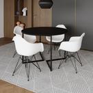 Mesa Industrial Jantar Redonda 110cm Preta Base V com 4 Poltronas Brancas Eames Daw Ferro Preto Mesa Industrial Jantar Redonda 110cm Preta Base V com 4 Poltronas Brancas Eames Daw Ferro Preto