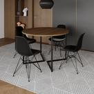 Mesa Industrial Jantar Redonda Amêndoa 110cm Base V com 4 Cadeiras Eames Pretas Ferro Preto Mesa Industrial Jantar Redonda Amêndoa 110cm Base V com 4 Cadeiras Eames Pretas Ferro Preto