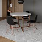 Mesa Industrial Jantar Redonda Branca 110cm Base V com 4 Cadeiras Eames Pretas Base Cobre Mesa Industrial Jantar Redonda Branca 110cm Base V com 4 Cadeiras Eames Pretas Base Cobre