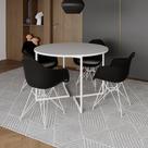 Mesa Industrial Jantar Redonda Branca 110cm Base V com 4 Poltronas Eames Eiffel Daw Pretas Ferro Bra Mesa Industrial Jantar Redonda Branca 110cm Base V com 4 Poltronas Eames Eiffel Daw Pretas Ferro Bra