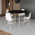 Mesa Industrial Jantar Redonda Preta 110Cm Base V Com 4 Cadeiras Eames Brancas Ferro Branco Preto