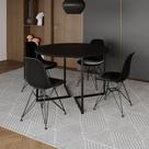 Mesa Industrial Jantar Redonda Preta 110cm Base V com 4 Cadeiras Eames Pretas Ferro Preto