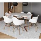 Mesa Industrial Retangular Jantar 137x90cm Branca Base Cobre V com 6 Poltronas Brancas Eames Eiffel