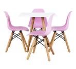 Mesa Infantil quadrada 50cm branca com pés de madeira + 4 cadeiras