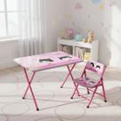 Mesa Infantil Rosa Com Cadeira Dobrável Metal Estudo Lanche