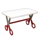 Mesa Infantil Tesoura Vermelho Tampo Branco Retangular Base Temática Para Estudos E Desenhos Mobília Decor