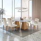 Mesa Inovare 180 Tp MDF Vidro/Canto Reto com 6 Cadeiras Valentina Marrom/Creme/Off White/Imbuia/Ripado/Serig.