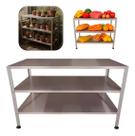 Mesa Inox 3 Prateleiras Industrial Cozinha Bancada Aço