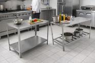 Mesa Inox Industrial 304 Dupla e Paneleira 90cm Cozinha Profissional Restaurante Padaria Açougue