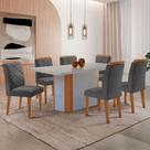 Mesa Isadora 180cm Mdf Vidro E 6 Cadeiras Melissa Veludo Grafite/off /nat/serig. Off Com Vidro