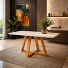 Mesa Jantar 4 Lugares Madeira Maciça Tampo de MDF com Vidro Pérola