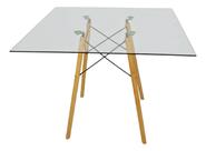 Mesa Jantar 70cm Quadrada Vidro Temperado Base Eiffel Charles Eames Escrivaninha Sala Estar Cozinha Pé Eucalipto