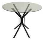 Mesa Jantar 80cm Redonda Vidro Temperado Base Ana Metálica Escrivaninha Sala Estar Cozinha