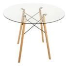 Mesa Jantar 80cm Redonda Vidro Temperado Base Eiffel Charles Eames Pé Eucalipto Escrivaninha Sala Estar Cozinha