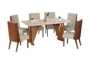 Mesa Jantar Adriana 180 6 Cadeiras Caramelo Linho - Henn