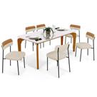 Mesa Jantar Capri 160cm Off White 6 Cadeiras Melina B05 Linho Bege Material Sintético Caramelo - Lyam Decor