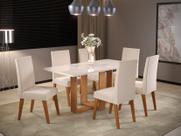 Mesa Jantar Com 6 Cadeiras Tampo Vidro Milao Mel / Off White Linho Bronze