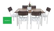 Mesa Jantar Conjunto 06 Cadeiras Aço Tampo Mdf Cadeira Junco