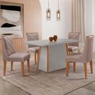 Mesa Jantar Diane 120cm Tampo Mdf E Vidro 4 Cadeiras Isadora Moderna Linho Capuccino Off White Naturale Serigrafia