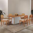 Mesa Jantar Diane 180cm Ta Mdf Lam 6 Ca Copper Prem Moderna Veludo Creme/naturale/off White