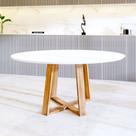 Mesa Jantar Eames Eiffel Redonda 110cm Premium Lívia Base Madeira Maciça - Branca