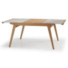 Mesa Jantar Extensível Embaú Nacional Móveis Retangular 140 cm a 195 cm Madeira Amêndoa Vidro Branco