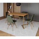 Mesa Jantar Industrial com 4 Cadeiras Estofadas Verde Madeira Tampo Canela 120x75 Base V Aço Dourado Mesa Jantar Industrial com 4 Cadeiras Estofadas Verde Madeira Tampo Canela 120x75 Base V Aço Dourado