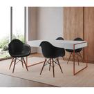 Mesa Jantar Industrial Filadélfia Branca 137x90cm Base Cobre com 4 Poltronas Pretas Eames Eiffel Mad