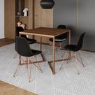Mesa Jantar Industrial Quadrada 90Cm Amêndoa Base Cobre V C/4 Cadeiras Pretas Pés Cob Cor: Amendoa