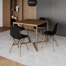 Mesa Jantar Industrial Quadrada 90cm Amêndoa Base V Dourada com 4 Cadeiras Eames Eiffel Madeira Pret Mesa Jantar Industrial Quadrada 90cm Amêndoa Base V Dourada com 4 Cadeiras Eames Eiffel Madeira Pret