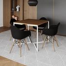 Mesa Jantar Industrial Quadrada 90Cm Amêndoa Base V Ferro Branco C/4 Poltronas Pretas Cor: Amendoa