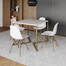 Mesa Jantar Industrial Quadrada 90cm Branca Base V Dourada com 4 Cadeiras Eames Eiffel Madeira Branc