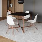 Mesa Jantar Industrial Quadrada 90Cm Preta Base Cobre V Com 4 Cadeiras Brancas Pés Cobr Cor: Preto