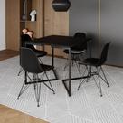 Mesa Jantar Industrial Quadrada 90Cm Preta Base V Com 4 Cadeiras Pretas Ferro Preto Cor: Preto