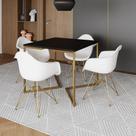 Mesa Jantar Industrial Quadrada 90Cm Preta Base V Com 4 Poltronas Daw Brancas Base Dour Cor: Preto