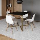 Mesa Jantar Industrial Quadrada 90cm Preta Base V Dourada com 4 Cadeiras Eames Eiffel Madeira Branca Mesa Jantar Industrial Quadrada 90cm Preta Base V Dourada com 4 Cadeiras Eames Eiffel Madeira Branca