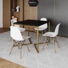 Mesa Jantar Industrial Quadrada 90Cm Preta Base V Dourada Com 4 Cadeiras Madeira Branca Cor: Preto Mesa Jantar Industrial Quadrada 90Cm Preta Base V Dourada Com 4 Cadeiras Madeira Branca Cor: Preto
