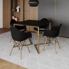 Mesa Jantar Industrial Quadrada 90cm Preta Base V Dourada com 4 Poltronas Eames Eiffel Daw Madeira P