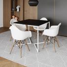 Mesa Jantar Industrial Quadrada 90cm Preta Base V Ferro Branco com 4 Poltronas Eames Eiffel Brancas