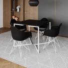 Mesa Jantar Industrial Quadrada Preta 90Cm Base V Com 4 Poltronas Pretas Ferro Branco Cor: Preto