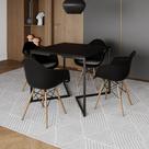Mesa Jantar Industrial Quadrada Preta 90cm Base V Ferro Preto com 4 Poltronas Eames Eiffel Pretas Ma