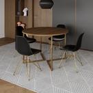 Mesa Jantar Industrial Redonda 110cm Amêndoa Base V Dourada com 4 Cadeiras Eames Eiffel Pretas Base Mesa Jantar Industrial Redonda 110cm Amêndoa Base V Dourada com 4 Cadeiras Eames Eiffel Pretas Base
