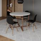 Mesa Jantar Industrial Redonda 110cm Branca Base V Cobre com 4 Cadeiras Eames Preta Base Madeira Mesa Jantar Industrial Redonda 110cm Branca Base V Cobre com 4 Cadeiras Eames Preta Base Madeira