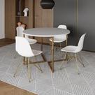 Mesa Jantar Industrial Redonda 110Cm Branca Base V Dourada Com 4 Cadeiras Brancas Base Cor: Branco Mesa Jantar Industrial Redonda 110Cm Branca Base V Dourada Com 4 Cadeiras Brancas Base Cor: Branco
