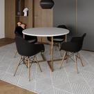 Mesa Jantar Industrial Redonda 110cm Branca Base V Dourada com 4 Poltronas Eames Eiffel Daw Madeira Mesa Jantar Industrial Redonda 110cm Branca Base V Dourada com 4 Poltronas Eames Eiffel Daw Madeira